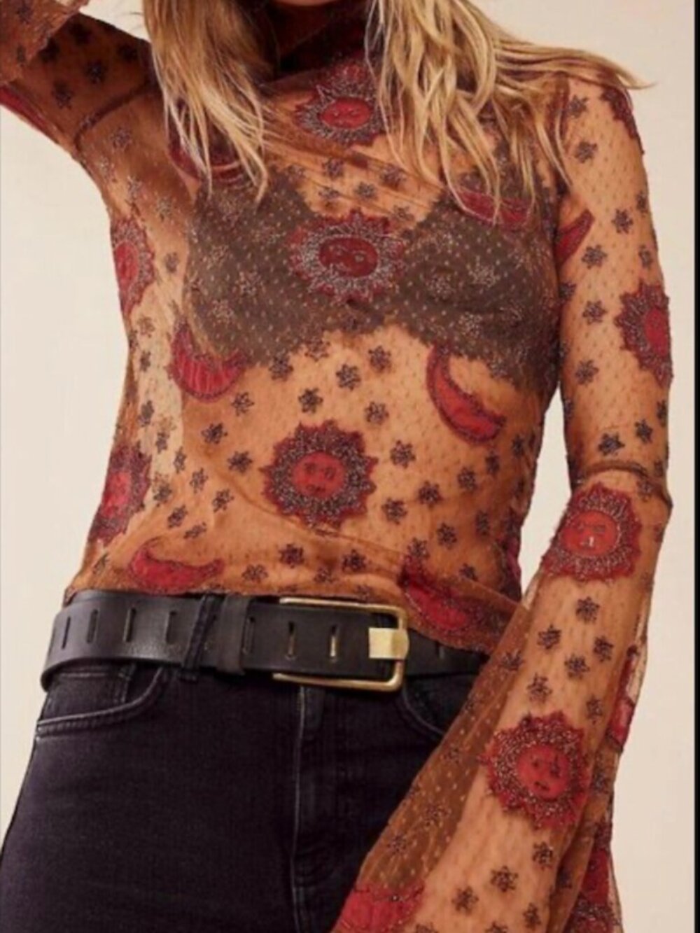 Free People Sun Moon And Stars sheer turtleneck top - Picture 1 of 5